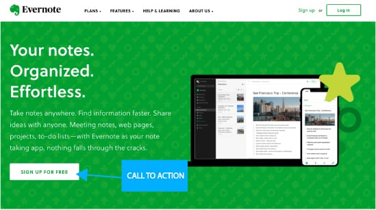 Evernote Call to action